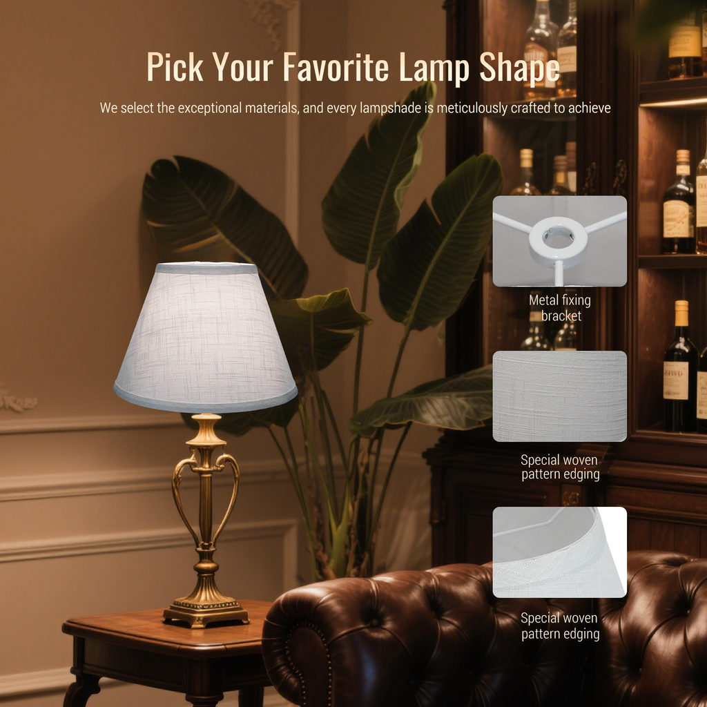 Set of 2 White Linen Barrel Lamp Shades, 7" Top x 13" Bottom x 9" High, Spider Fitter with 7" Harps for Table & Floor Lamps