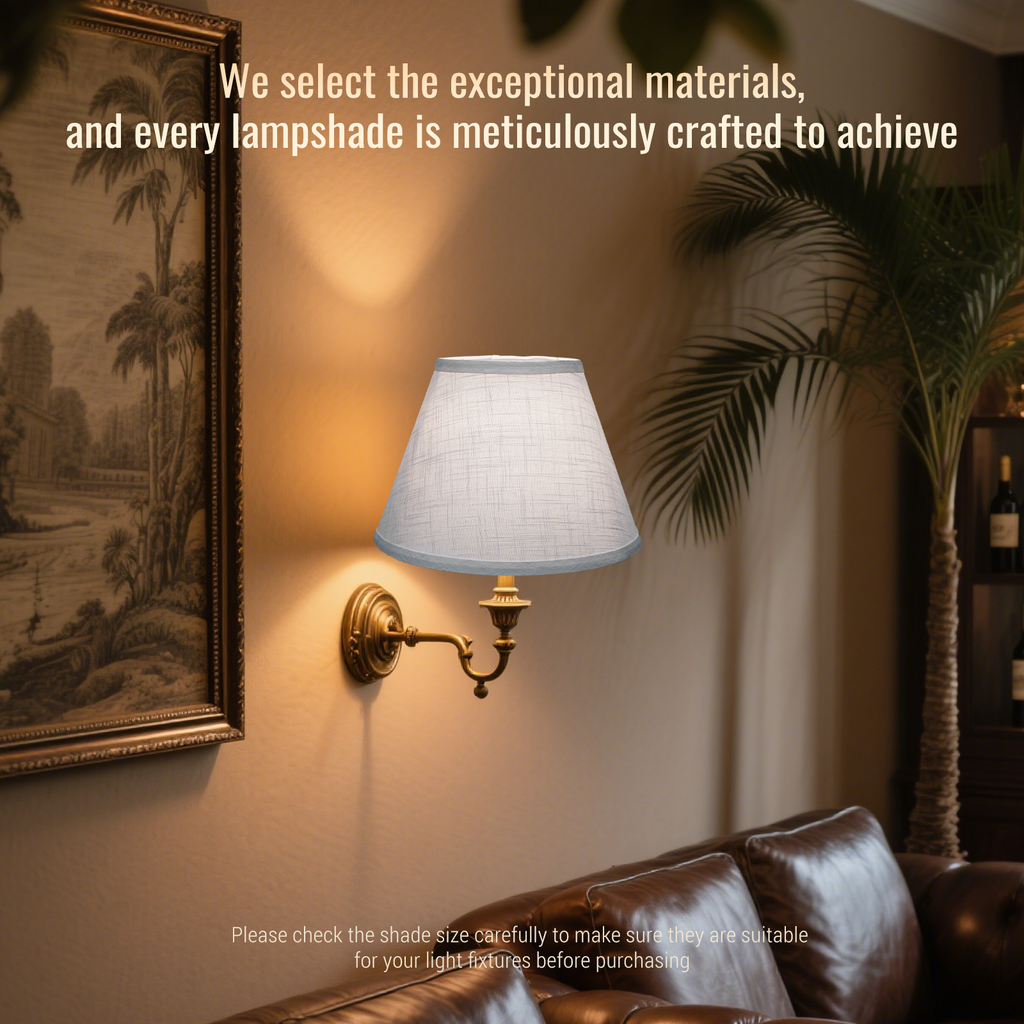 Set of 2 White Linen Barrel Lamp Shades, 7" Top x 13" Bottom x 9" High, Spider Fitter with 7" Harps for Table & Floor Lamps