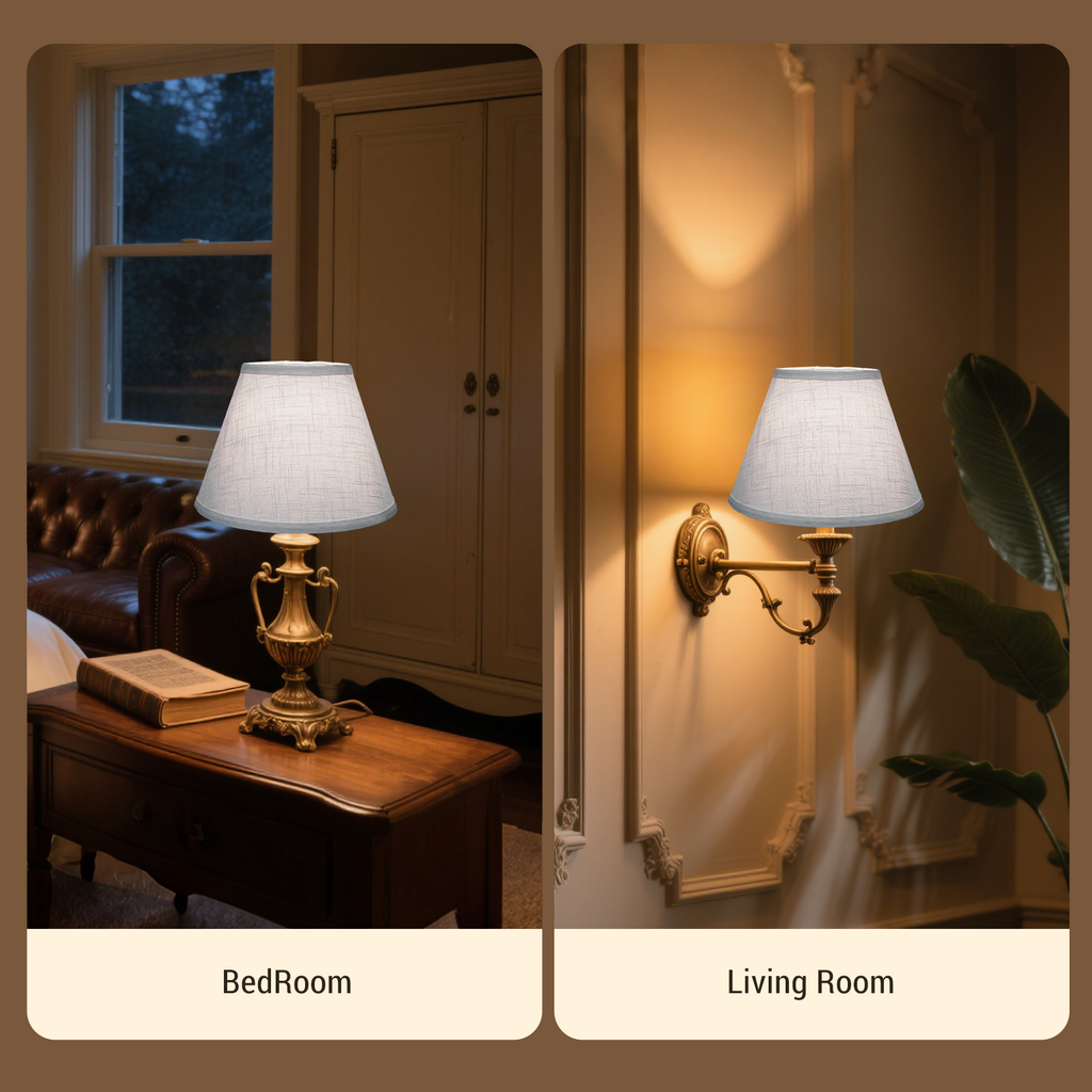 Set of 2 White Linen Barrel Lamp Shades, 7" Top x 13" Bottom x 9" High, Spider Fitter with 7" Harps for Table & Floor Lamps