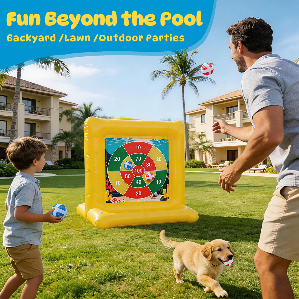 2-in-1 Pool Basketball Hoop & Dart Target, Pool Toys Games for Kids & Adults, Family Pool Party Games with Multiple Balls