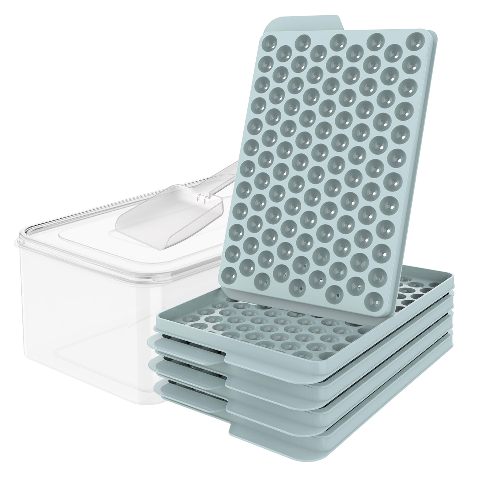 0.55 Inch Mini Ice Cube Trays with Lid and Storage Bin, Small Pebble Ice Ball Maker for Coffee and Drinks