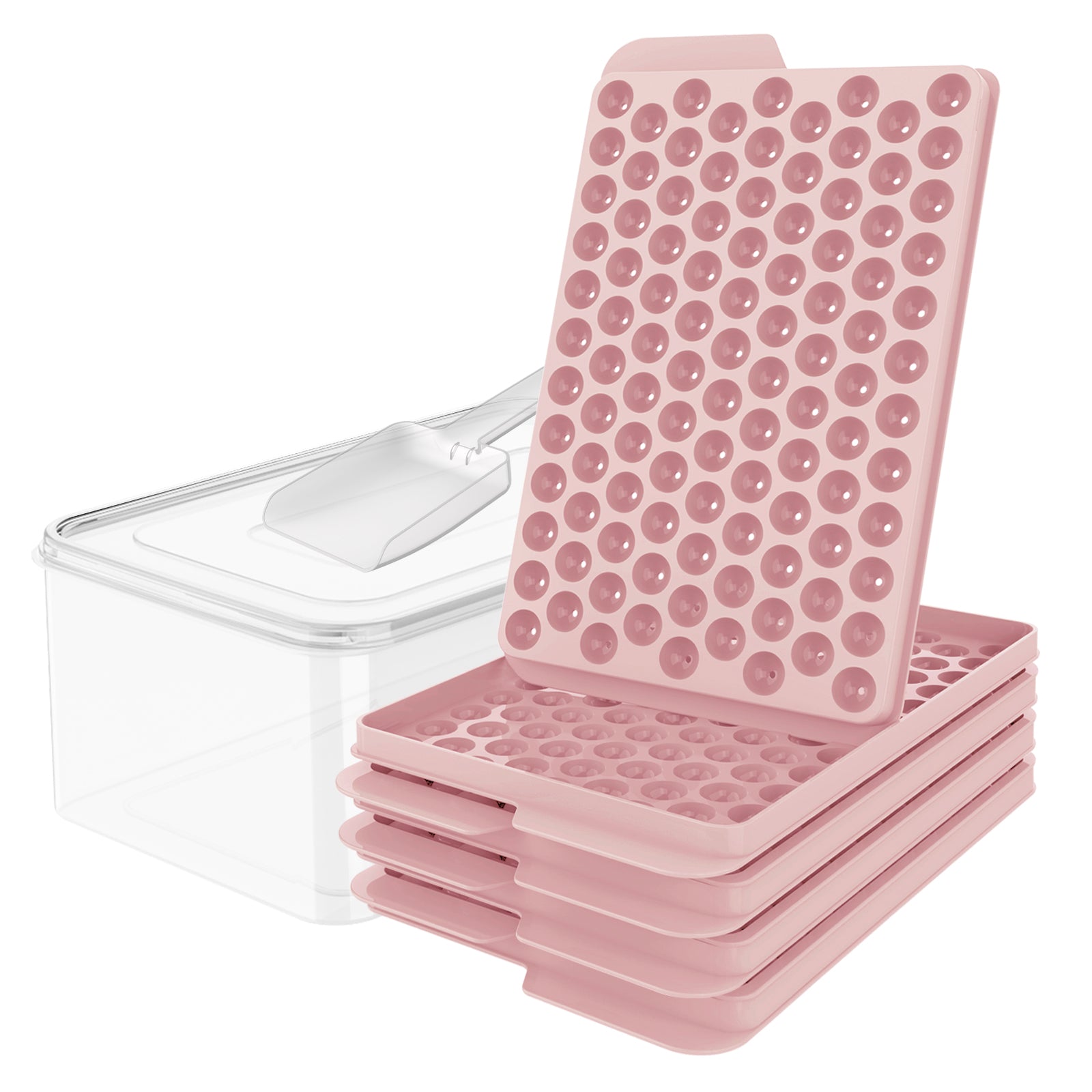 0.55 Inch Mini Ice Cube Trays with Lid and Storage Bin, Small Pebble Ice Ball Maker for Coffee and Drinks
