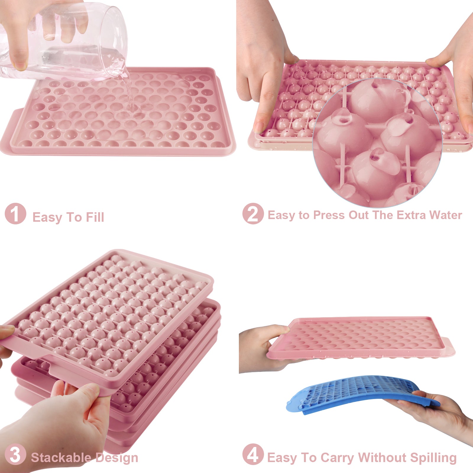 0.55 Inch Mini Ice Cube Trays with Lid and Storage Bin, Small Pebble Ice Ball Maker for Coffee and Drinks