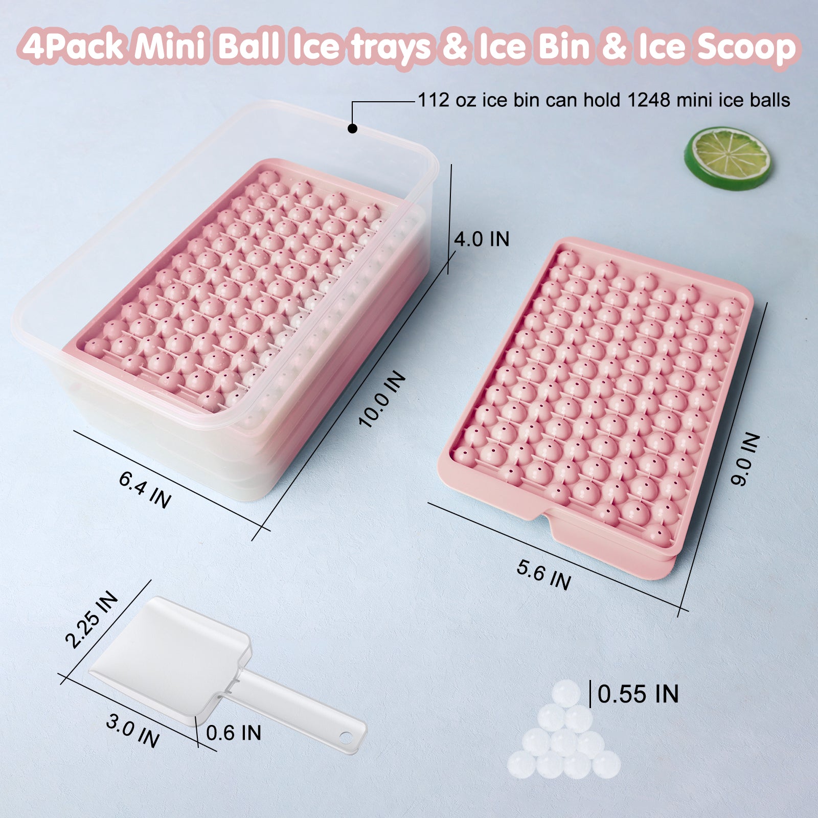 0.55 Inch Mini Ice Cube Trays with Lid and Storage Bin, Small Pebble Ice Ball Maker for Coffee and Drinks