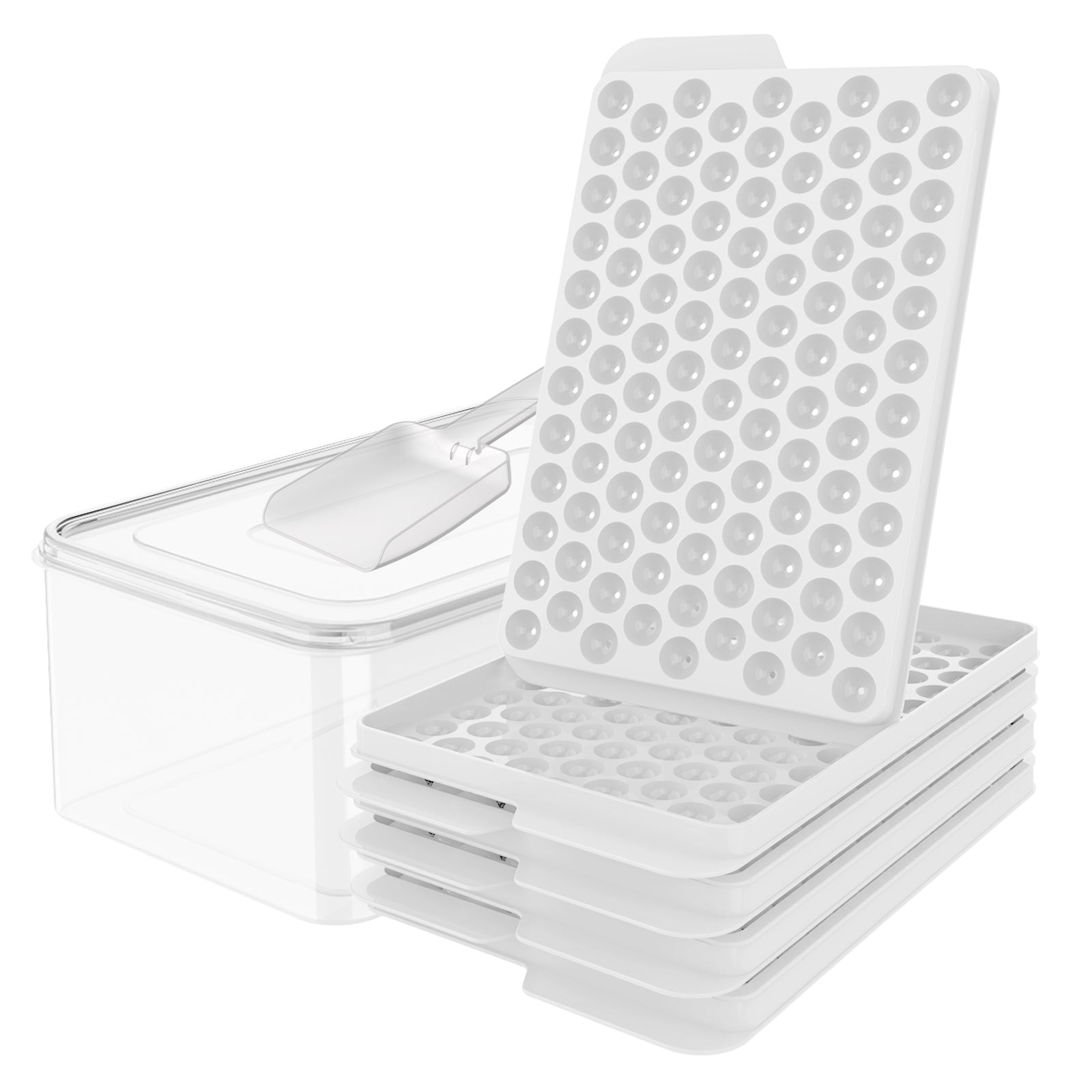 0.55 Inch Mini Ice Cube Trays with Lid and Storage Bin, Small Pebble Ice Ball Maker for Coffee and Drinks