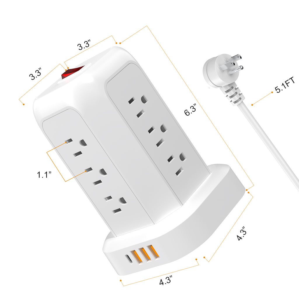 Power Strip Tower Surge Protector,16‑in‑1,12 AC Outlets,4 USB Ports(1 USB‑C),5.1FT Heavy‑Duty Cord,Overload Protection for Home Office