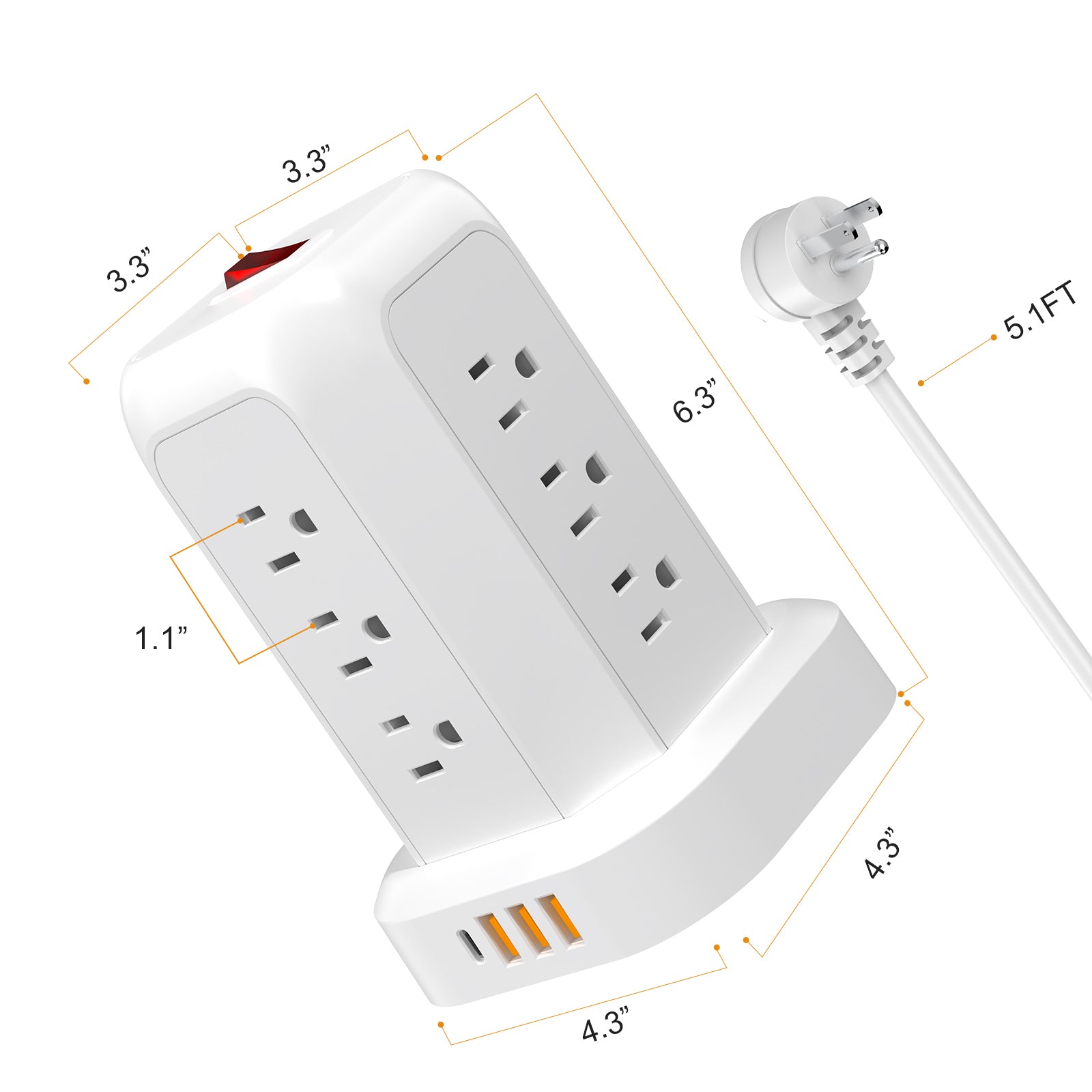 Power Strip Tower Surge Protector,16‑in‑1,12 AC Outlets,4 USB Ports(1 USB‑C),5.1FT Heavy‑Duty Cord,Overload Protection for Home Office