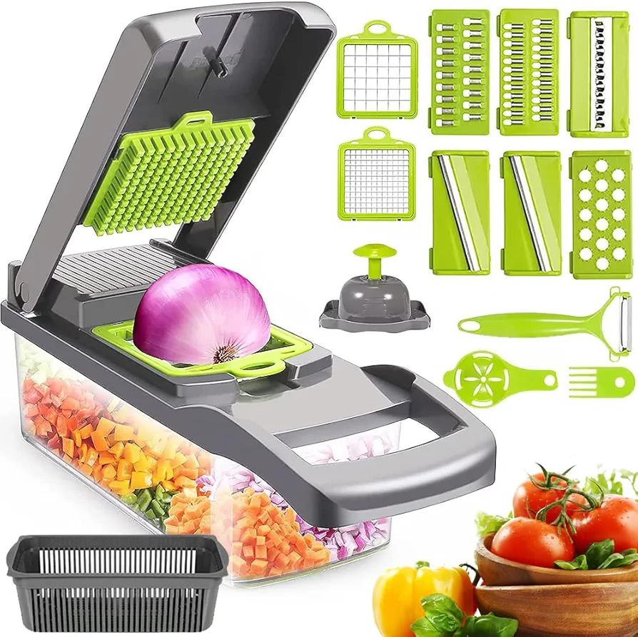 🔥15-in-1 Vegetable Chopper, Onion Dicer Slicer Cutter, Stainless Steel Blades Kitchen Veggie Fruit Food Chopper