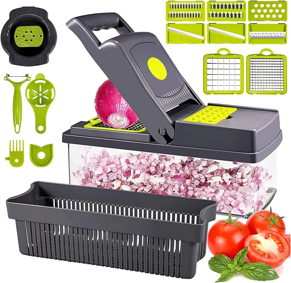 🔥15-in-1 Vegetable Chopper, Onion Dicer Slicer Cutter, Stainless Steel Blades Kitchen Veggie Fruit Food Chopper