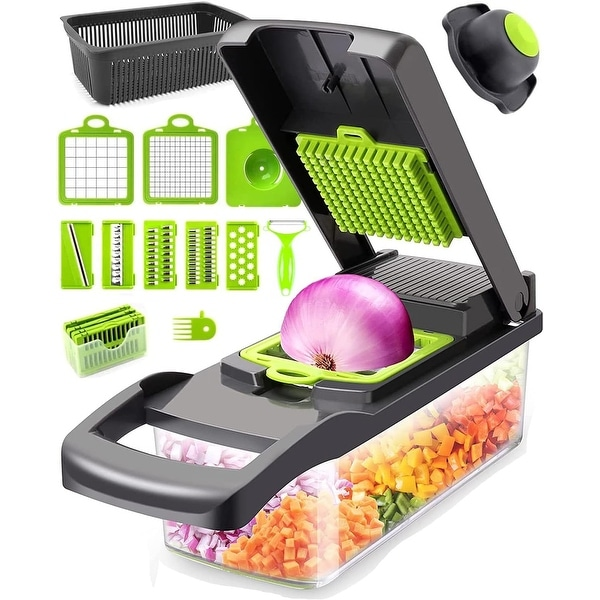 🔥15-in-1 Vegetable Chopper, Onion Dicer Slicer Cutter, Stainless Steel Blades Kitchen Veggie Fruit Food Chopper