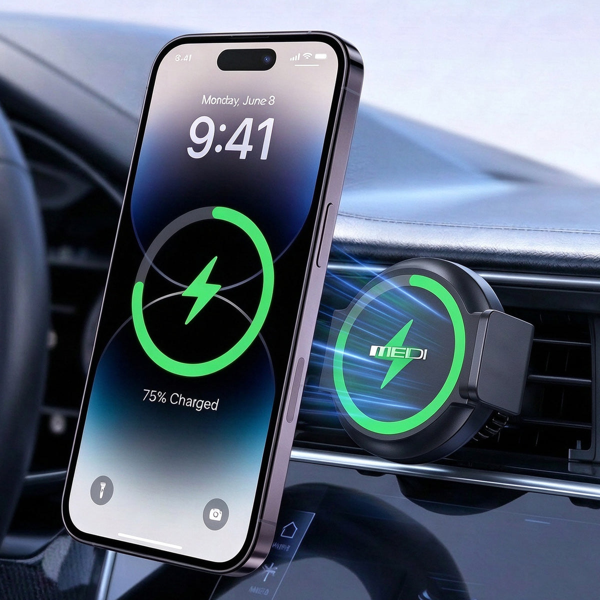 15W MagSafe Car Charger Mount, Magnetic Wireless Car Phone Holder with Air Vent Clip, Fast Charging Mount Compatible with iPhone 15/14/13/12 Pro Max Plus & MagSafe Cases