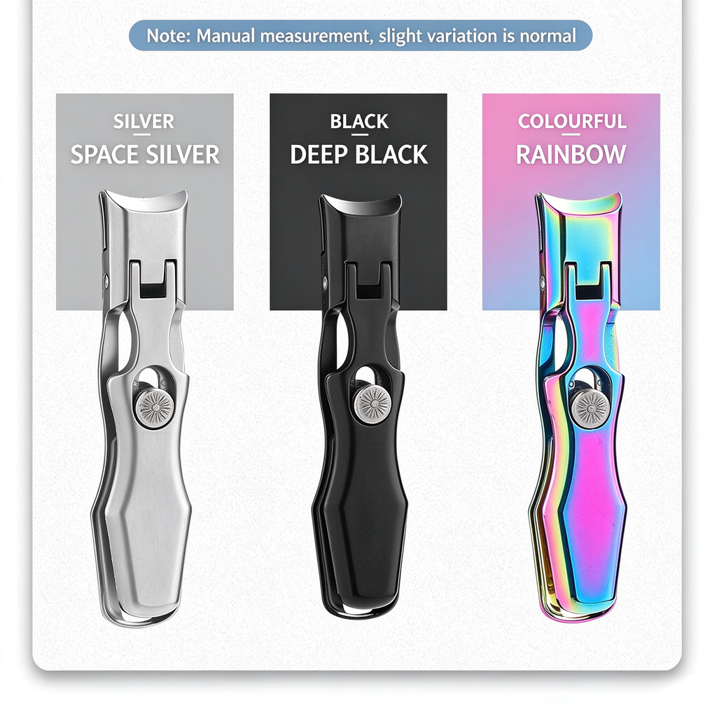 Matte Black Nail Clipper with Clipping Catcher, Stainless Steel Anti-Splash Nail Trimmer, 3D Curved Wide Jaw Blade Nail Care Tool