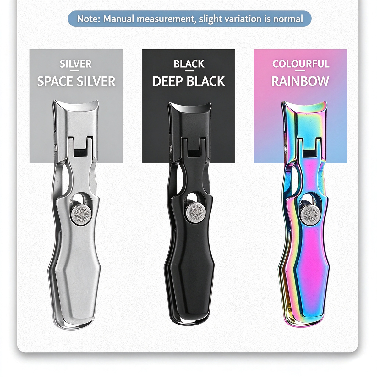 Matte Black Nail Clipper with Clipping Catcher, Stainless Steel Anti-Splash Nail Trimmer, 3D Curved Wide Jaw Blade Nail Care Tool