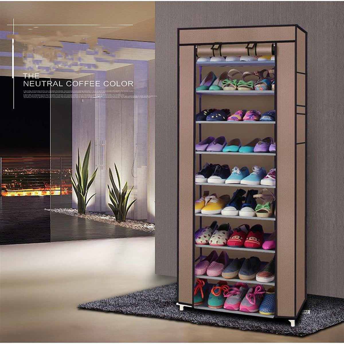 AEELLEEA-9 Lattices Shoe Rack, Non Woven Fabric Shoe Storage Organizer, Freestanding Space Saving Shoe Shelf