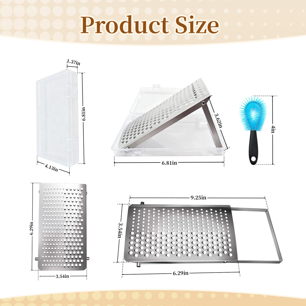 Food Grade Stainless Steel Cheese Grater with Storage Box & Brush, Multi-use for Cheese, Ginger, Garlic & Chocolate