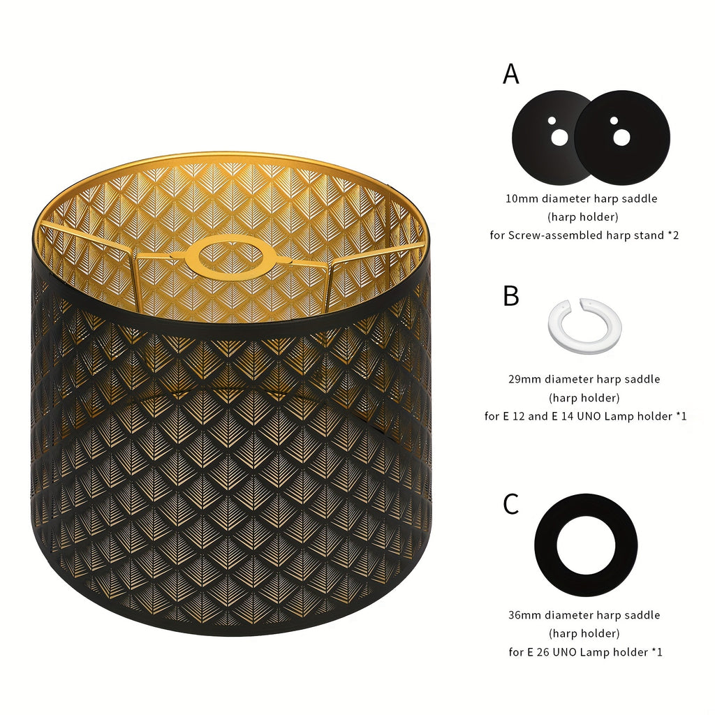 ALUCSET 2 Pack Black Gold Drum Lamp Shades, Geometric Cutout Universal Fit for Table & Floor Lamps