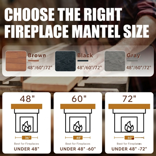 AEELLEEA 48-Inch Solid Wood Floating Fireplace Mantel Shelf, Black, 9 x 6 Inches, 50 lb Capacity