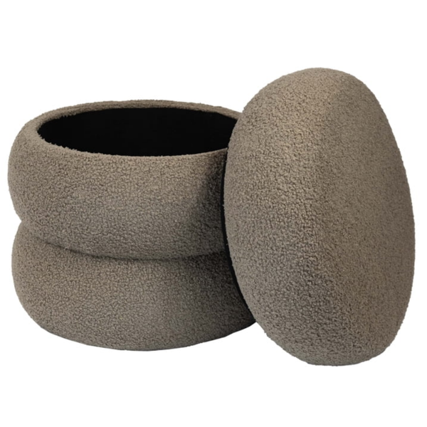 AEELLEEA 17.5" Round Boucle Storage Ottoman with Removable Lid, Upholstered Footstool for Living Room Bedroom, Taupe