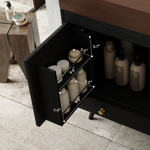 Modern Freestanding Bathroom Vanity with Sink, Black Walnut 2-Door Storage Cabinet with Drawer and Wood Top, Lavatory Console for Bathroom