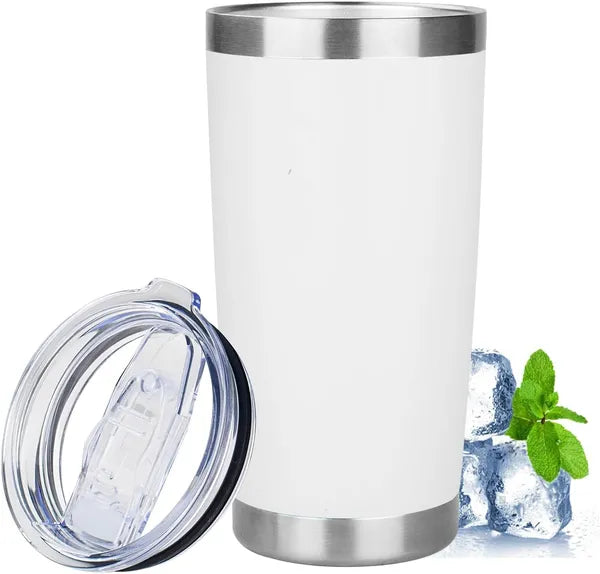 Aeelleea 20oz Stainless Steel Tumbler with Lid, Double Wall Vacuum Insulated Travel Coffee Mug, Christmas Gift for Men Women, White 1 Pack