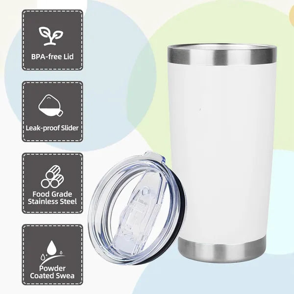 Aeelleea 20oz Stainless Steel Tumbler with Lid, Double Wall Vacuum Insulated Travel Coffee Mug, Christmas Gift for Men Women, White 1 Pack