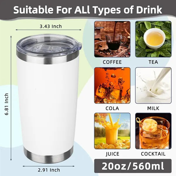 Aeelleea 20oz Stainless Steel Tumbler with Lid, Double Wall Vacuum Insulated Travel Coffee Mug, Christmas Gift for Men Women, White 1 Pack