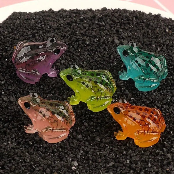 AEELLEEA 20Pcs Luminous Resin Frog Figurines, Mixed Color Mini Frog Statues, Fairy Garden DIY Micro Landscape Home Decor