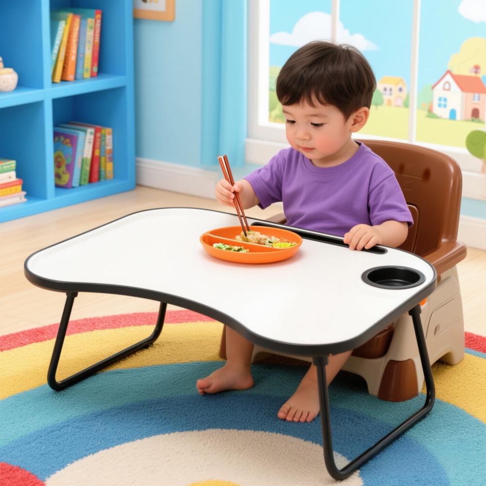 AEELLEEA- Foldable Wooden Laptop Desk, Portable Bed Tray Table with Cup Holder, Smooth Surface Lap Desk for Working