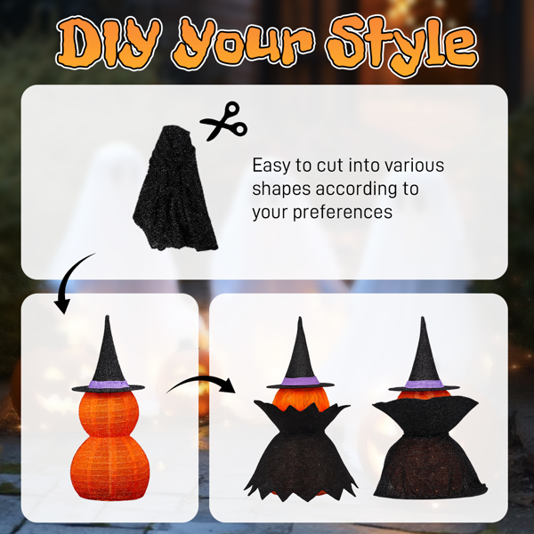 2‑Pack 3ft 2‑Tier Expandable Orange Standing Pumpkin with Cape,150 Warm White LED Lights UK Plug for Home Halloween Party Decor
