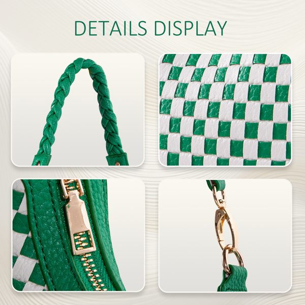 Checkered Shoulder Bag for Women, Y2K Hobo Crescent Purse with Braided Strap, Small Green White Armpit Bag Trendy Fashion Handbag