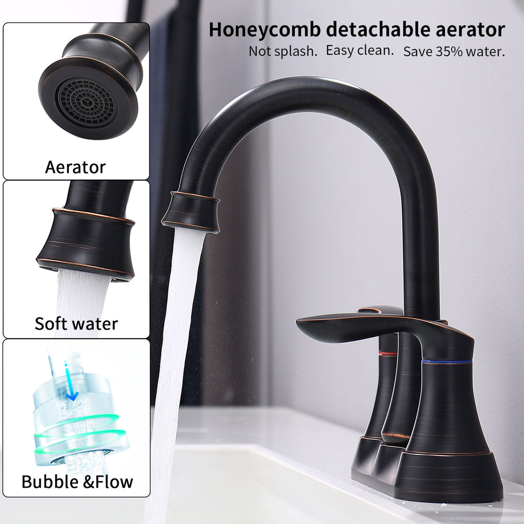 AEELLEEA Oil-Rubbed Bronze 2-Handle 4 inch Bathroom Faucet, 360° Swivel Spout with Pop Up Drain & Supply Lines