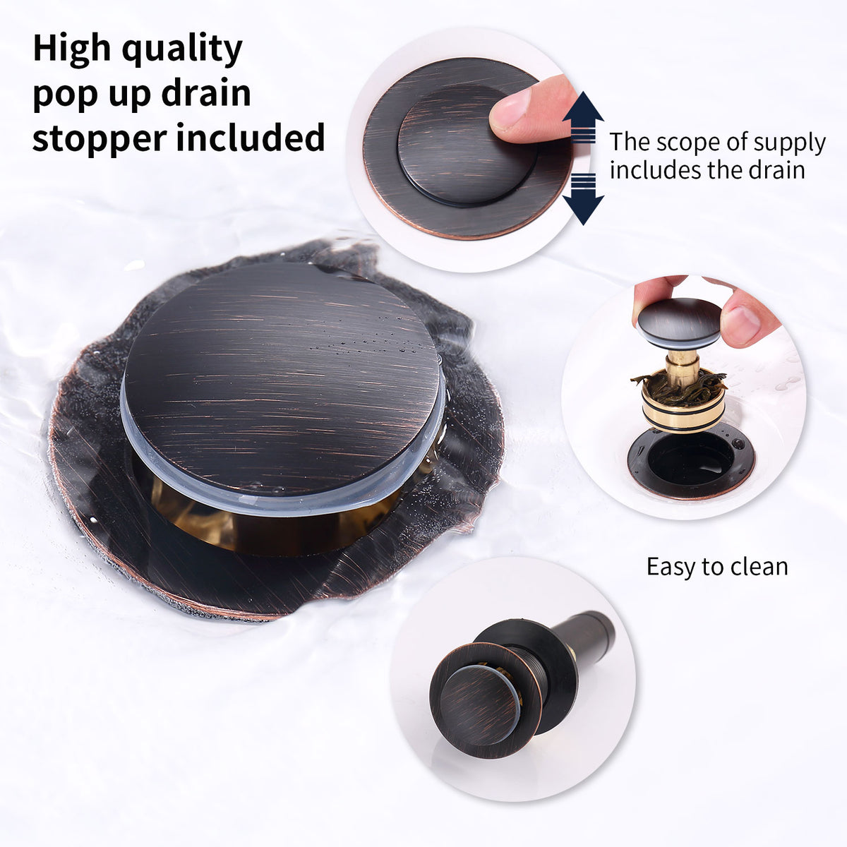 AEELLEEA Oil-Rubbed Bronze 2-Handle 4 inch Bathroom Faucet, 360° Swivel Spout with Pop Up Drain & Supply Lines