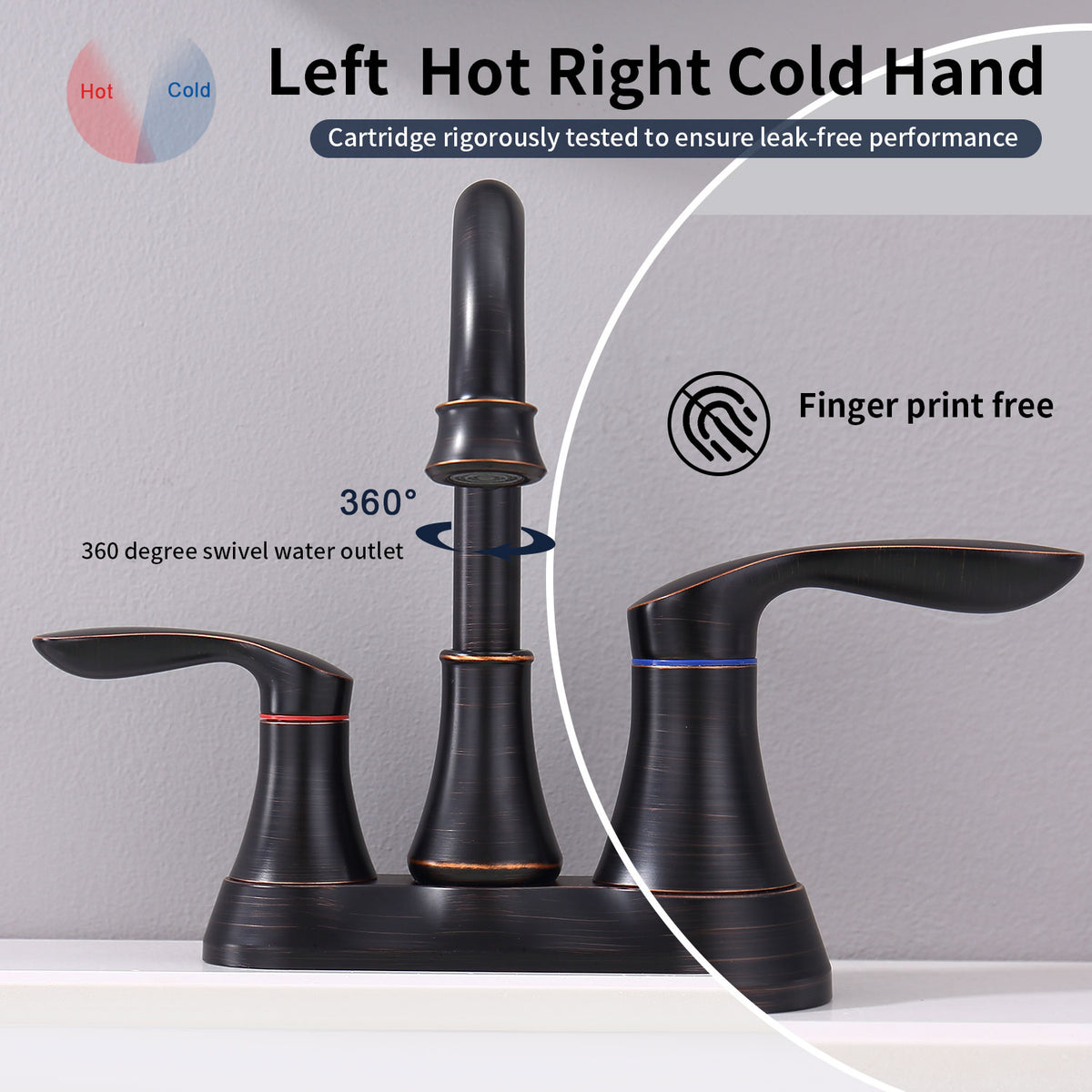 AEELLEEA Oil-Rubbed Bronze 2-Handle 4 inch Bathroom Faucet, 360° Swivel Spout with Pop Up Drain & Supply Lines