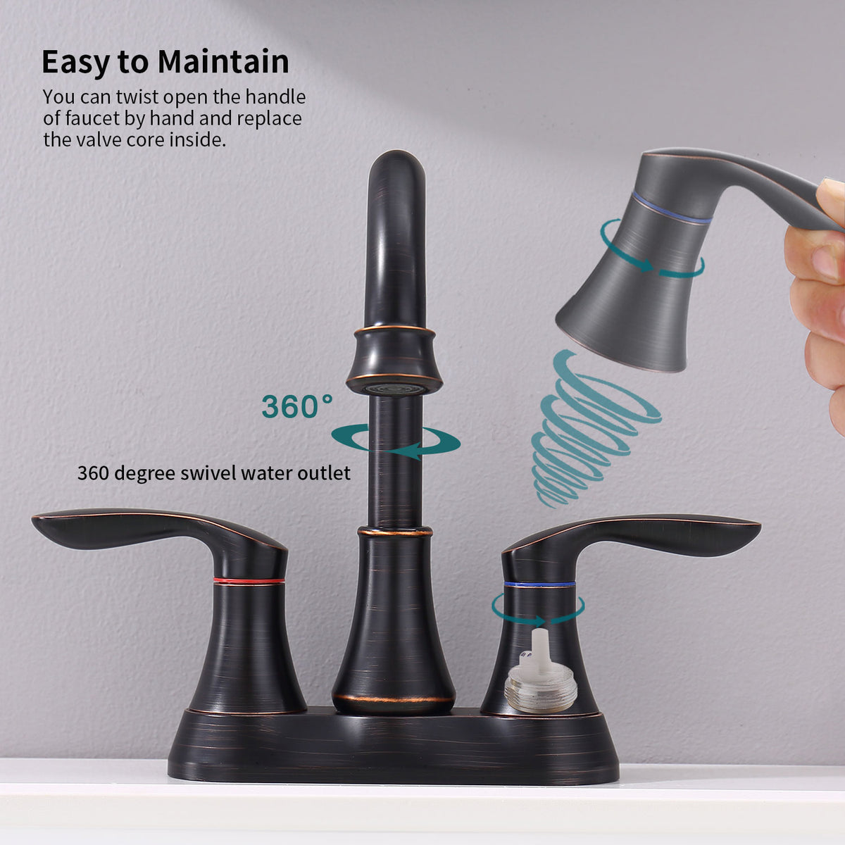 AEELLEEA Oil-Rubbed Bronze 2-Handle 4 inch Bathroom Faucet, 360° Swivel Spout with Pop Up Drain & Supply Lines