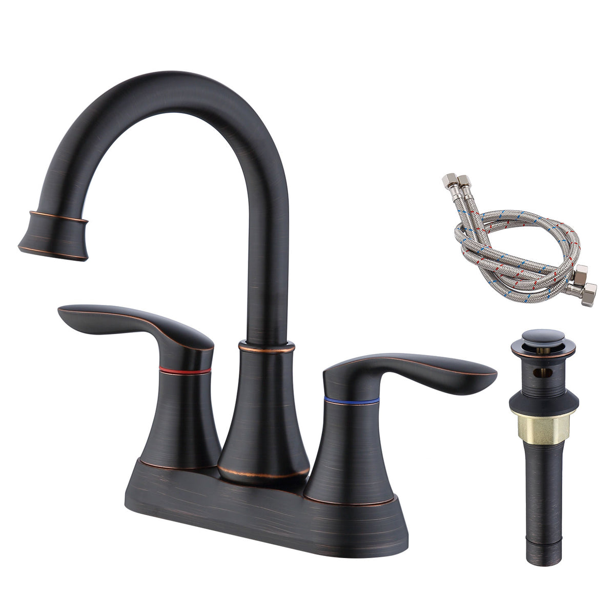 AEELLEEA Oil-Rubbed Bronze 2-Handle 4 inch Bathroom Faucet, 360° Swivel Spout with Pop Up Drain & Supply Lines