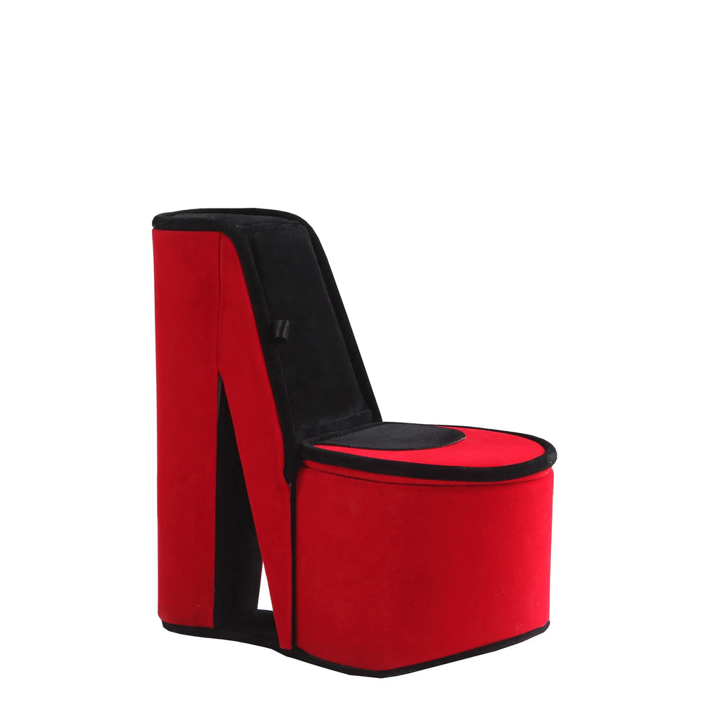Red Velvet High Heel Shaped Jewelry Box, Multi Compartment Jewelry Storage Organizer, Decorative Vanity Tabletop Case & Unique Gift