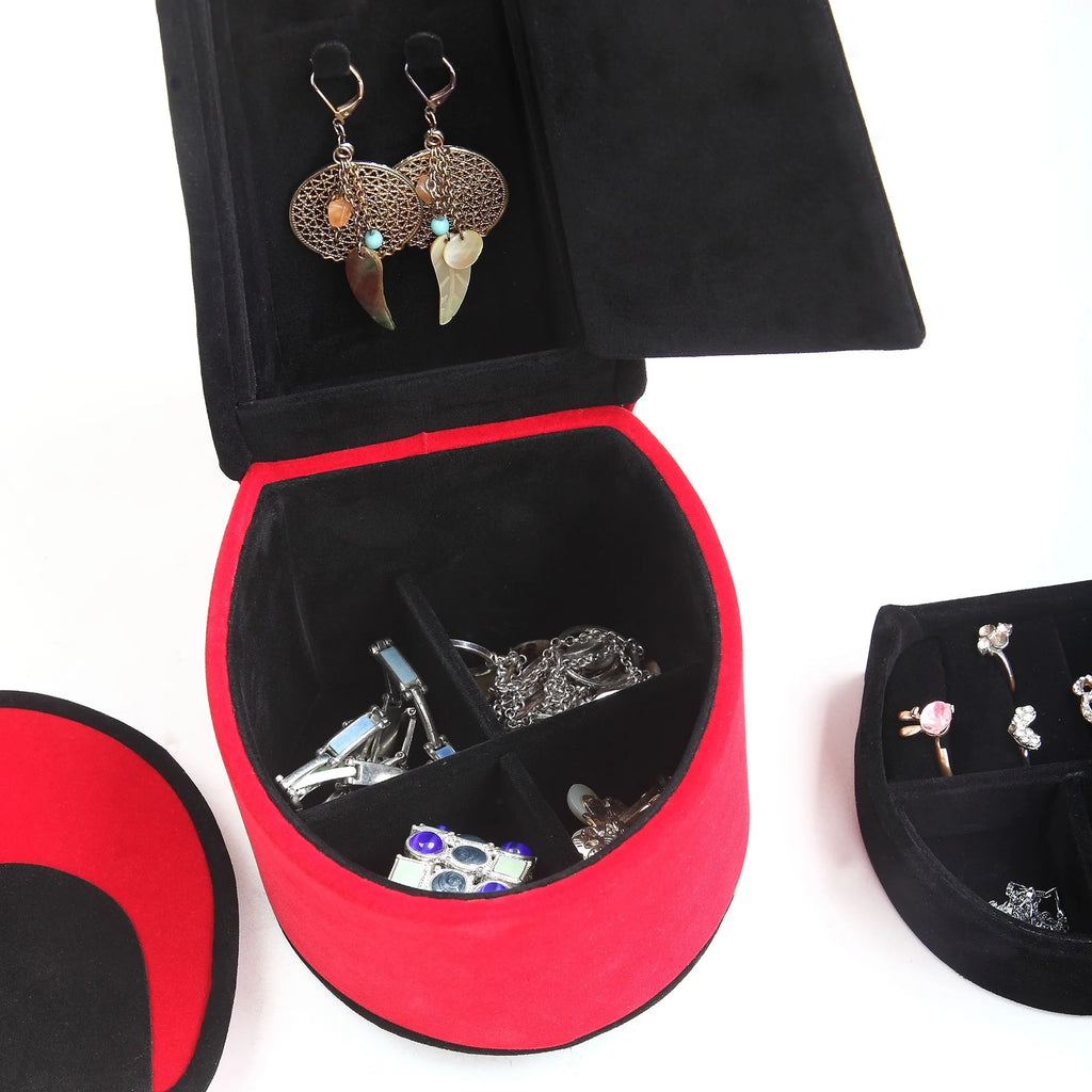 Red Velvet High Heel Shaped Jewelry Box, Multi Compartment Jewelry Storage Organizer, Decorative Vanity Tabletop Case & Unique Gift