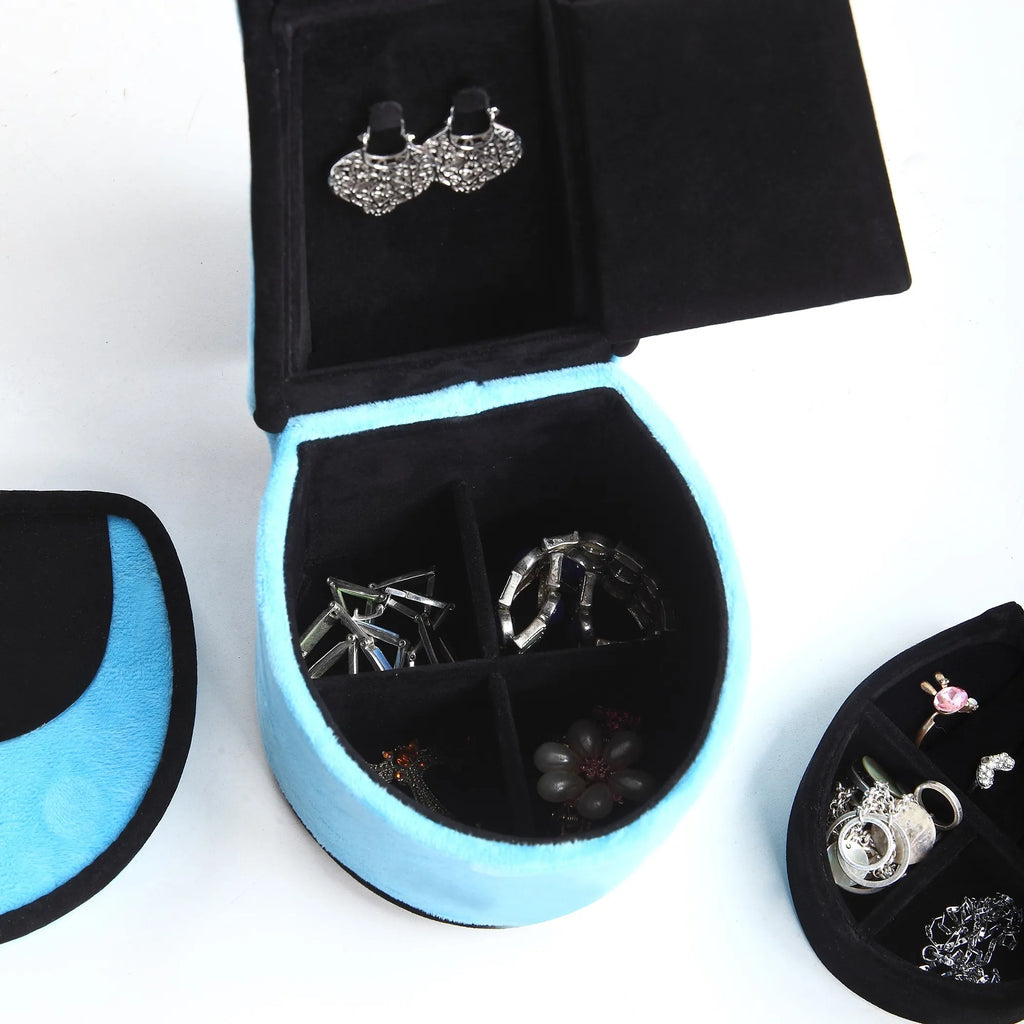 Blue Velvet High Heel Shaped Jewelry Box, Multi Compartment Storage Organizer, Decorative Tabletop Jewelry Case & Unique Gift