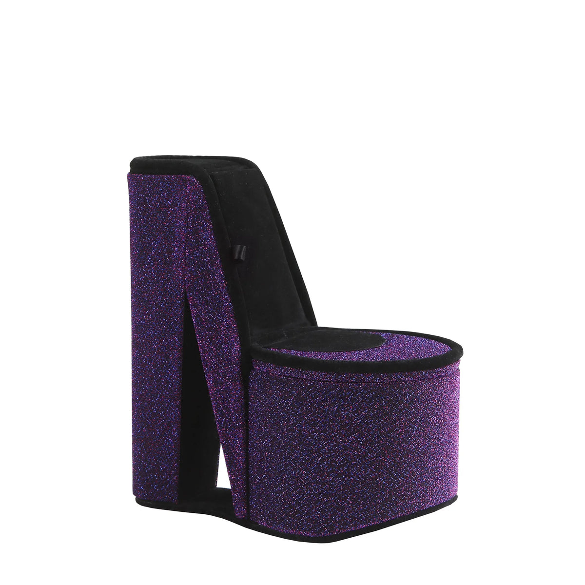 Purple Glitter High Heel Shaped Jewelry Box, Velvet Lined Divided Storage Organizer, Tabletop Decorative Jewelry Case & Gift