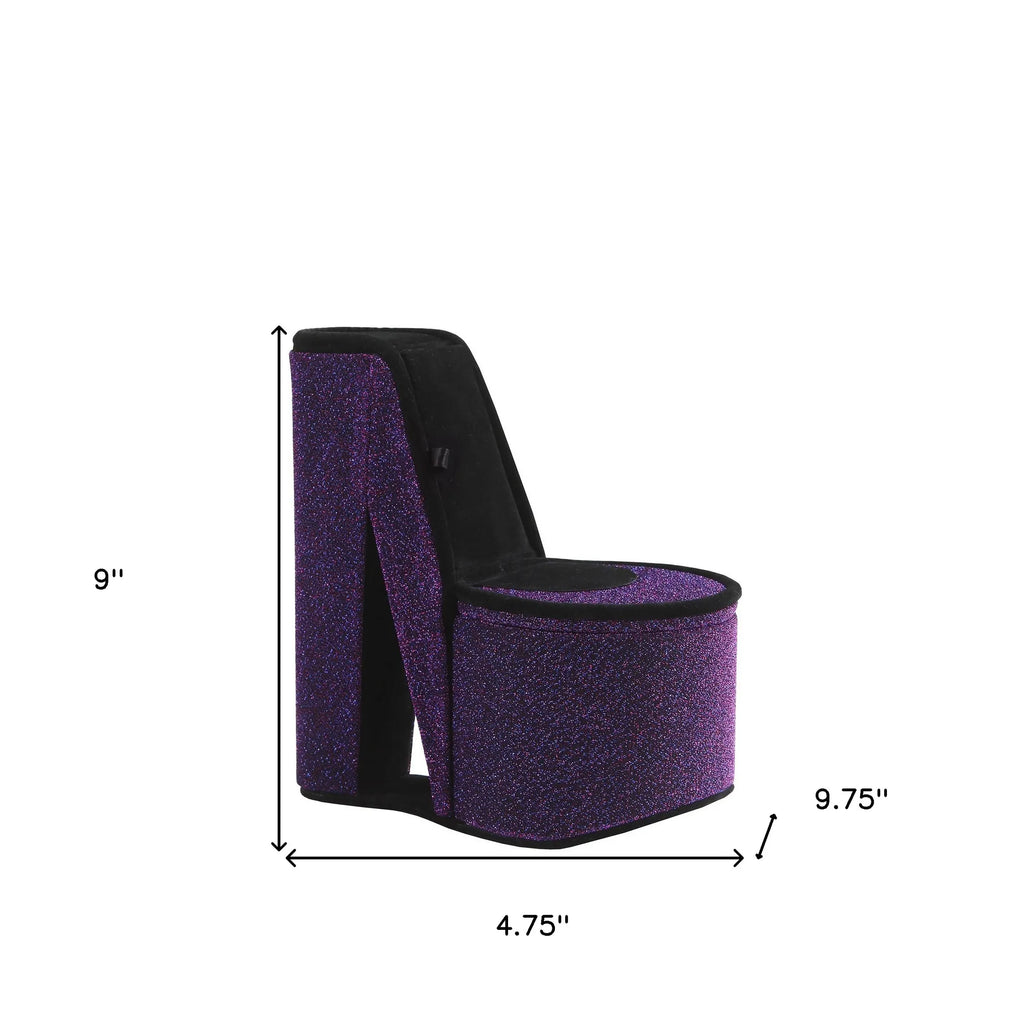 Purple Glitter High Heel Shaped Jewelry Box, Velvet Lined Divided Storage Organizer, Tabletop Decorative Jewelry Case & Gift
