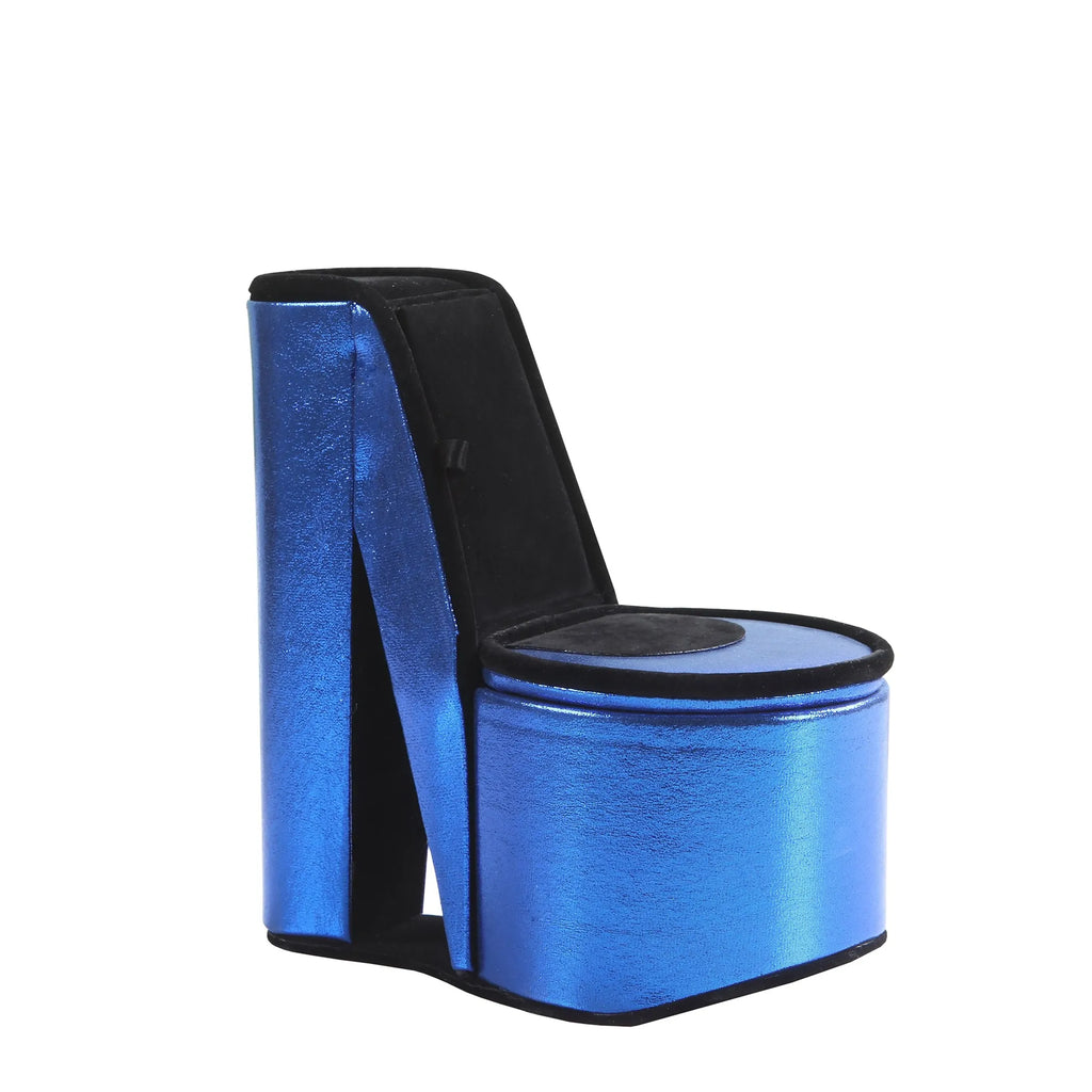 Glitter Blue High Heel Shaped Jewelry Box, Velvet Lined Divided Storage Case, Decorative Tabletop Jewelry Organizer & Gift