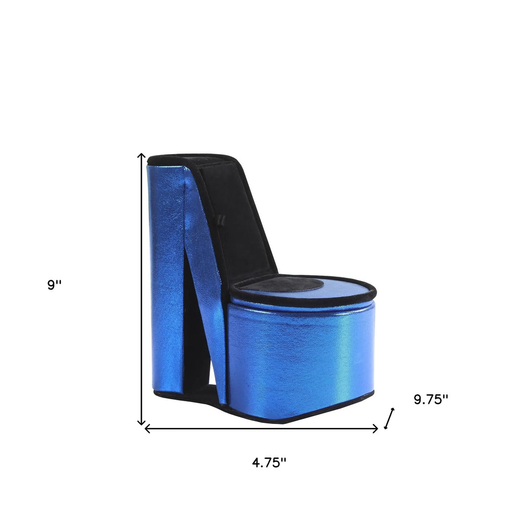 Glitter Blue High Heel Shaped Jewelry Box, Velvet Lined Divided Storage Case, Decorative Tabletop Jewelry Organizer & Gift