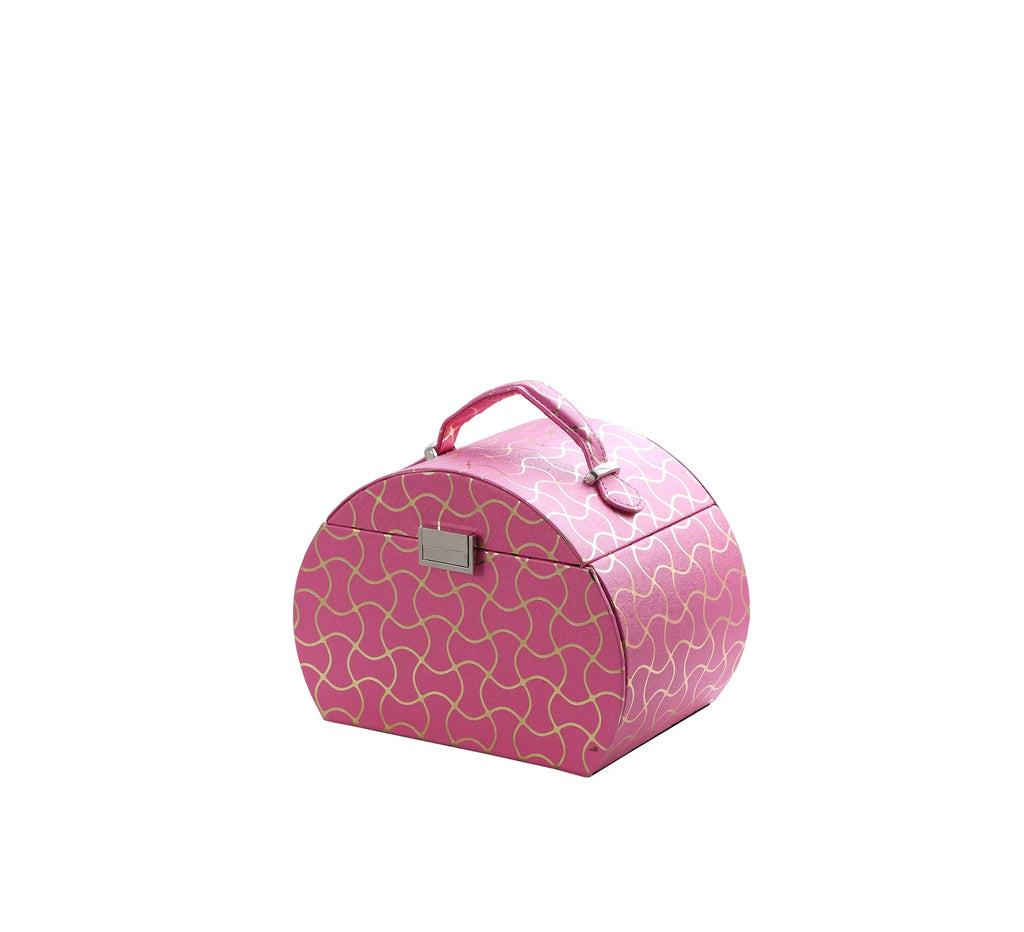 Hot Pink Faux Leather Jewelry Box with Mirror & Handle, Multi-Layer Drawer Jewelry Storage Organizer for Rings Earrings Necklaces, Vanity Decor & Gift
