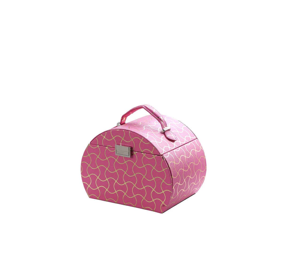 Hot Pink Faux Leather Jewelry Box with Mirror & Handle, Multi-Layer Drawer Jewelry Storage Organizer for Rings Earrings Necklaces, Vanity Decor & Gift