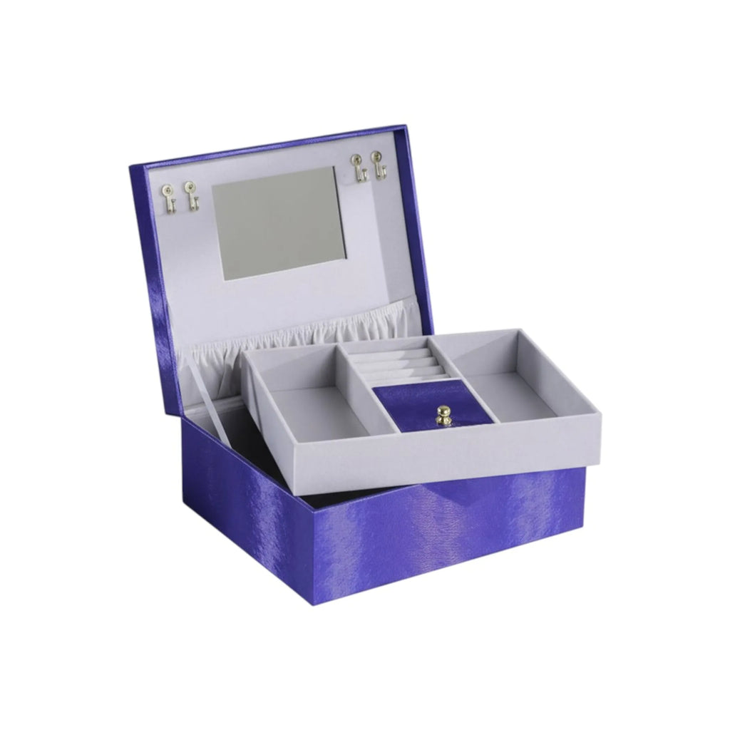 Purple Faux Leather Jewelry Box with Built-in Mirror, Multi Compartment Jewelry Storage Organizer for Rings Earrings Necklaces, Vanity Decor & Gift