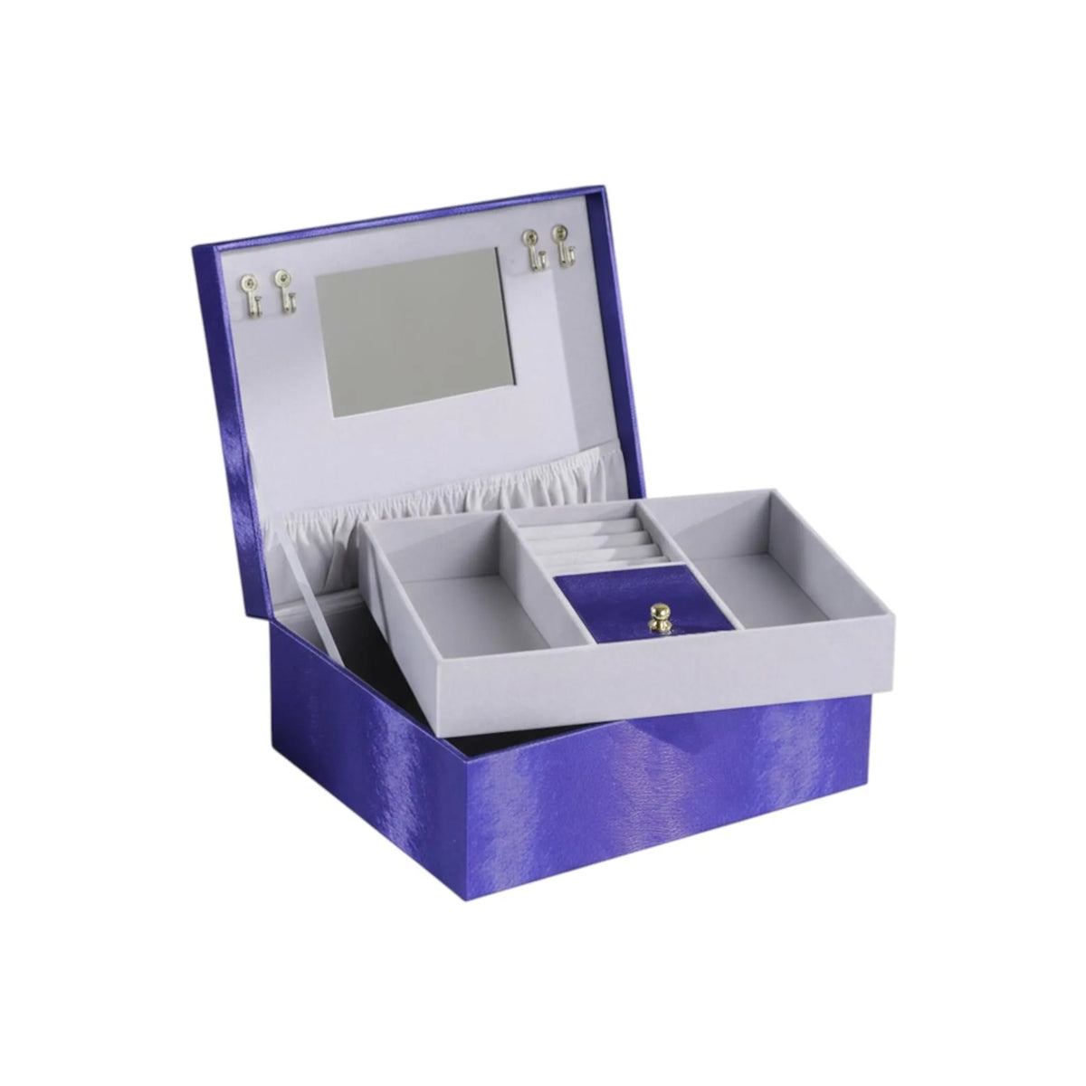 Purple Faux Leather Jewelry Box with Built-in Mirror, Multi Compartment Jewelry Storage Organizer for Rings Earrings Necklaces, Vanity Decor & Gift