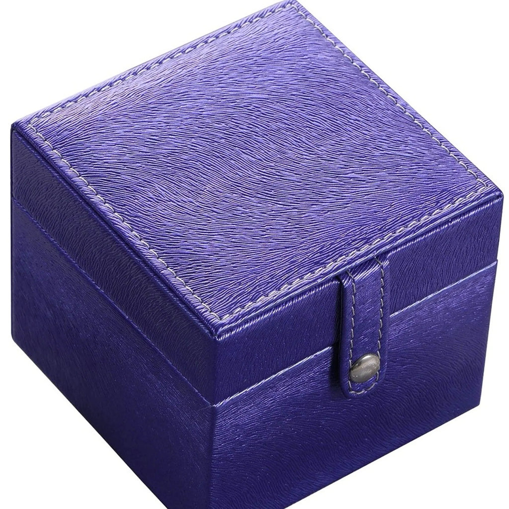 Purple Faux Leather Small Jewelry Box with Mirror, Portable Travel Jewelry Organizer with Snap Closure for Rings Earrings Necklaces, Vanity Storage Case