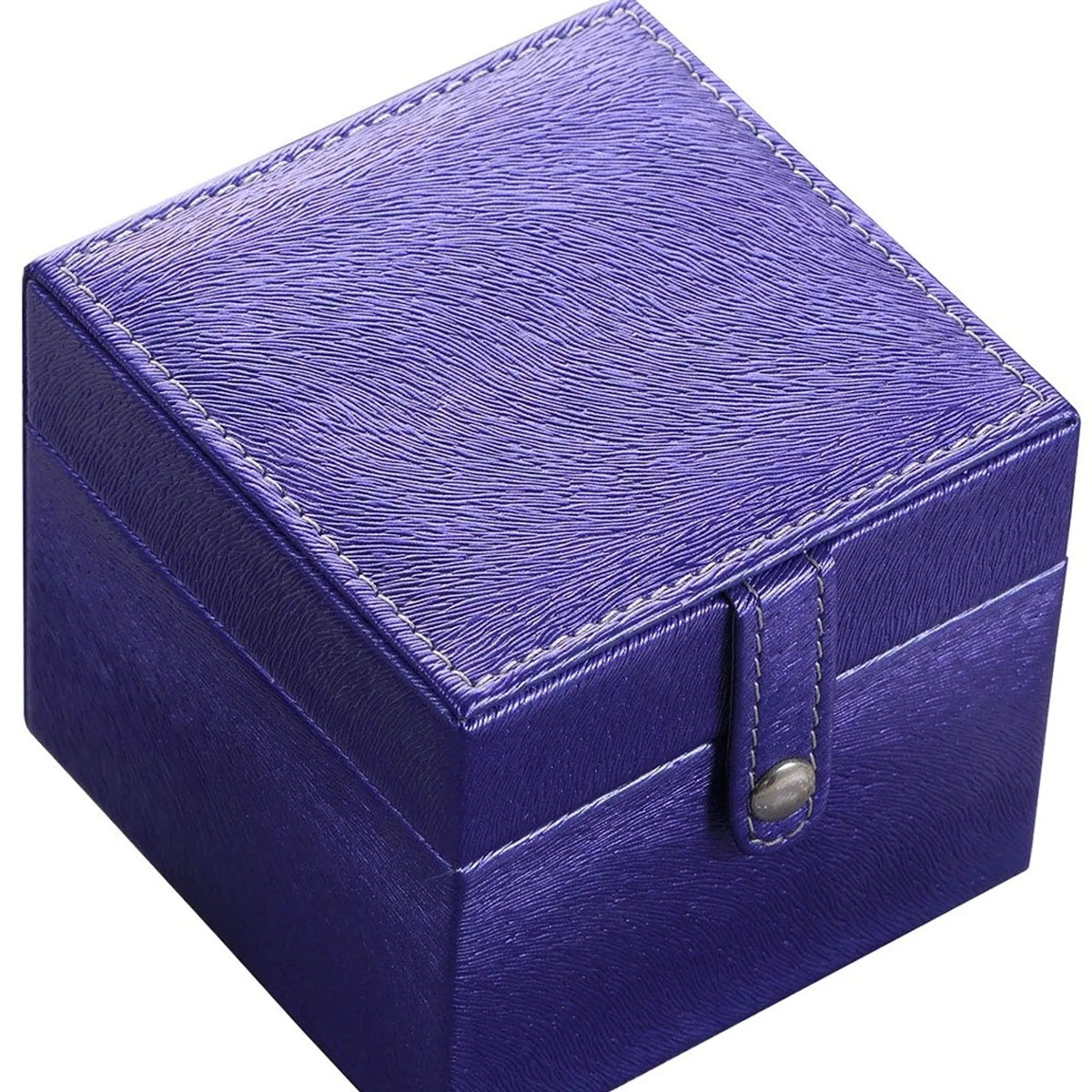 Purple Faux Leather Small Jewelry Box with Mirror, Portable Travel Jewelry Organizer with Snap Closure for Rings Earrings Necklaces, Vanity Storage Case