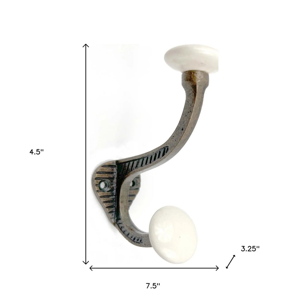 AEELLEEA 6-Pack Vintage Metal Wall Hooks with White Ceramic Knobs, Double Coat Hooks for Entryway, Bedroom & Bathroom