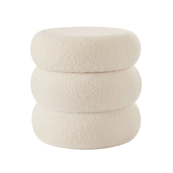 AEELLEEA 17" Round Boucle Storage Ottoman with Removable Lid, Upholstered Accent Stool for Living Room and Bedroom, Ivory